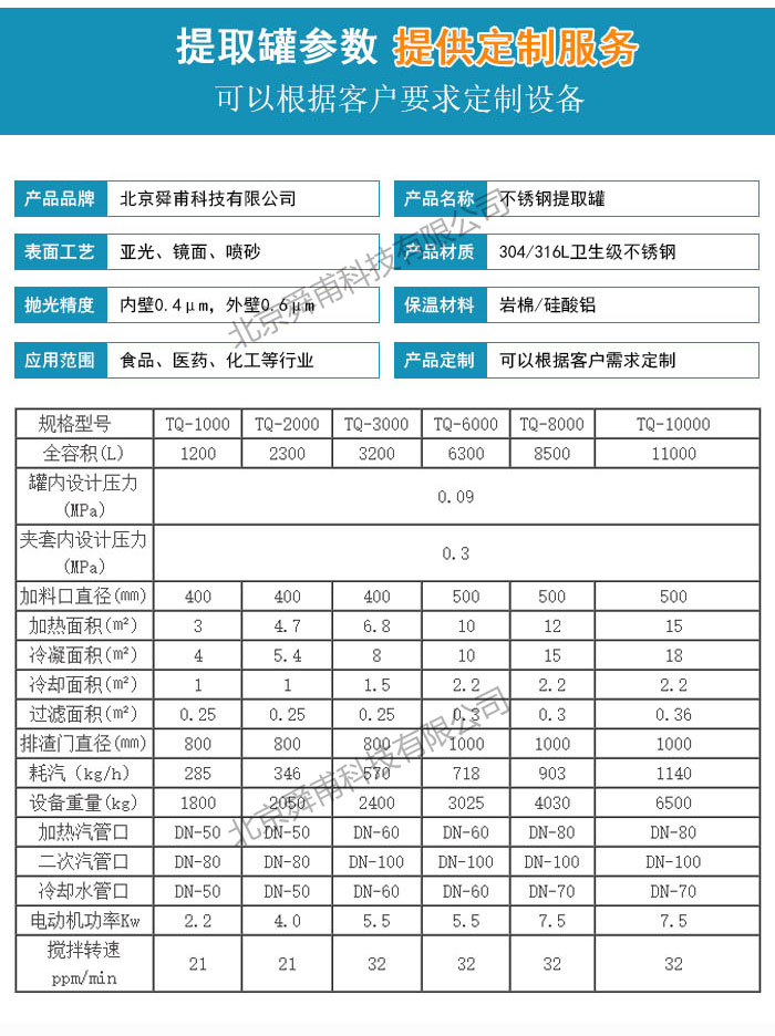 定制各種規(guī)格不銹鋼提取罐